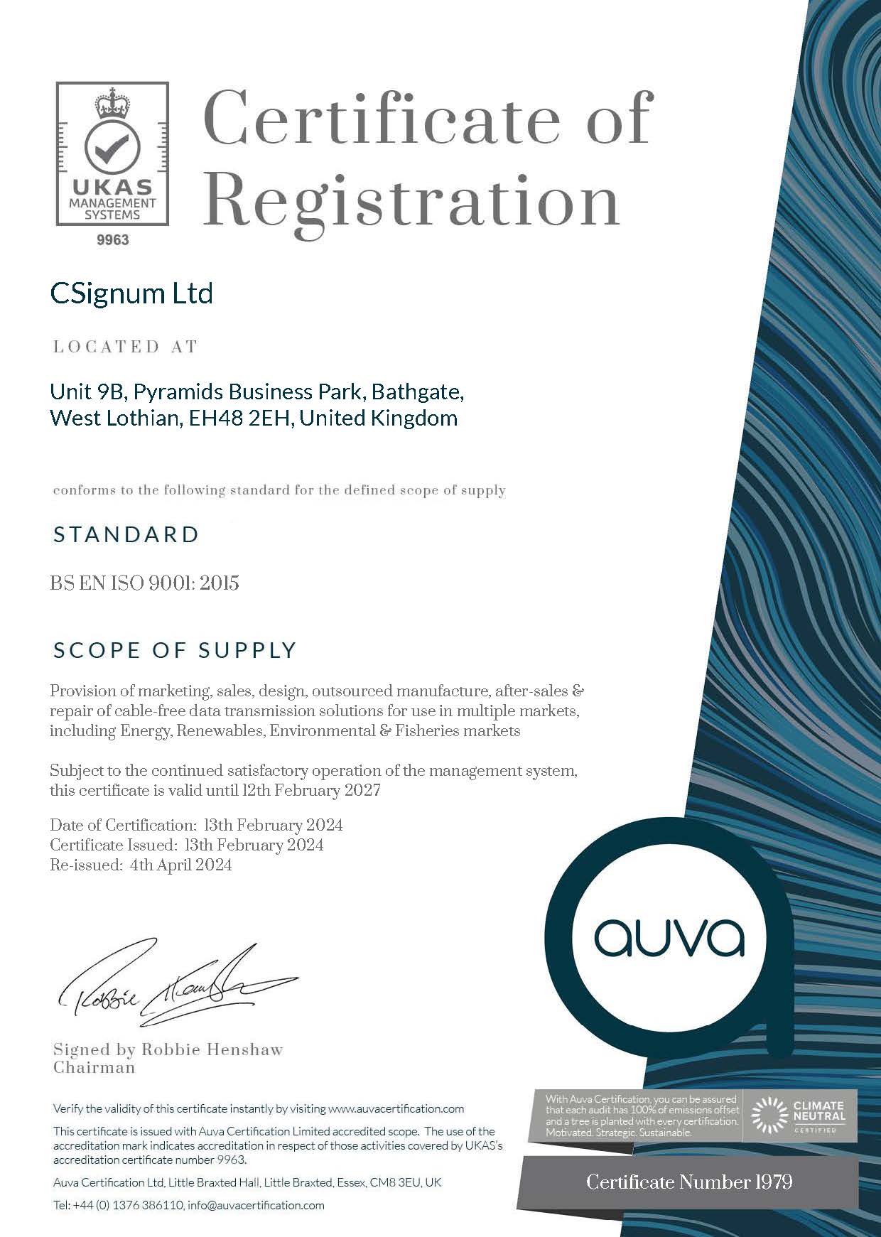 ISO 9001:2015 certificate
